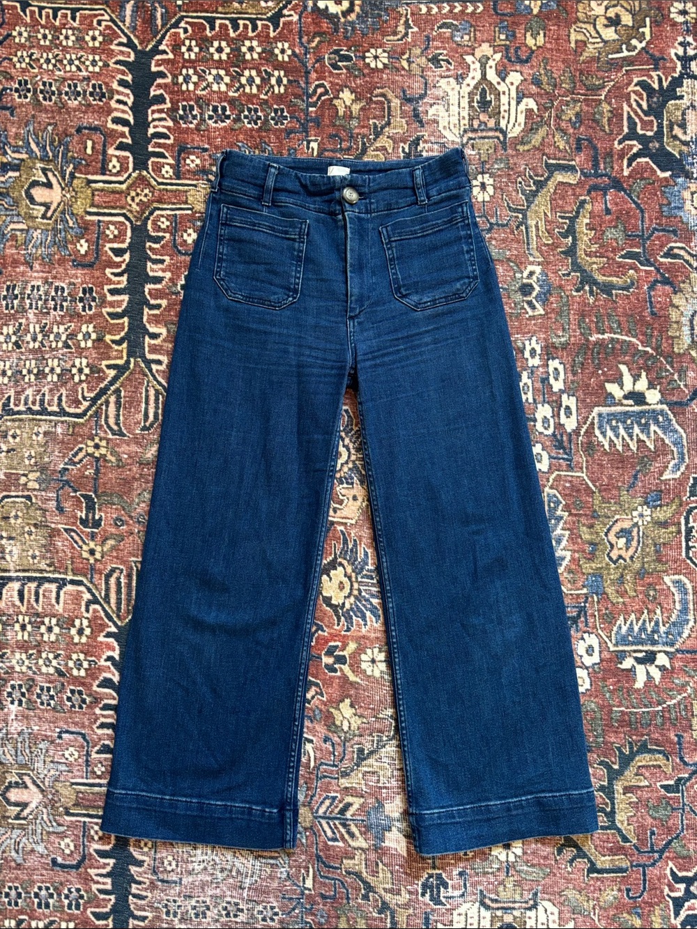 MAEVE by Athropologie “The Colette” Dark Indigo Wide-Leg w/ Patch Pockets
